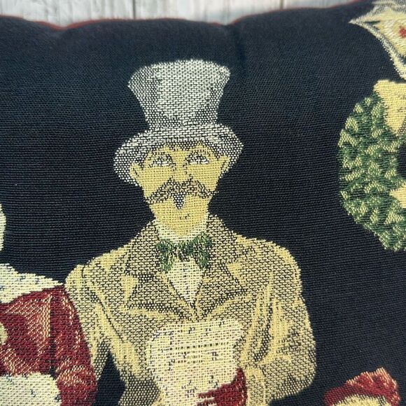 Vintage Jacquard Loomed Tapestry Panel Three Christmas Carolers Pillow - Picture 3 of 6